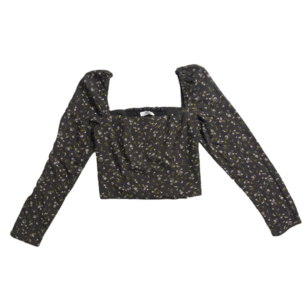 OAK + FORT Floral Long Sleeve Crop Top